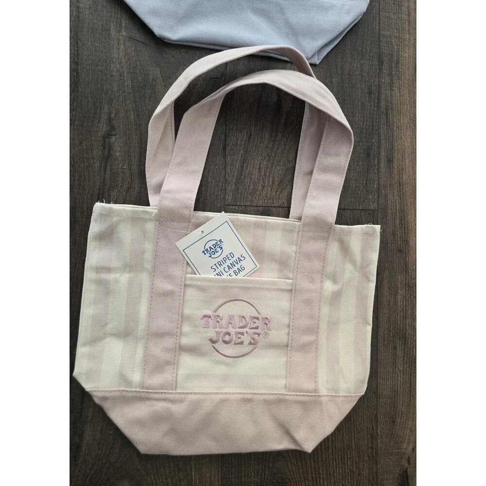 Trader Joe’s Mini Pastel Stripe Canvas Tote Bag Limited Edition Set Of 4